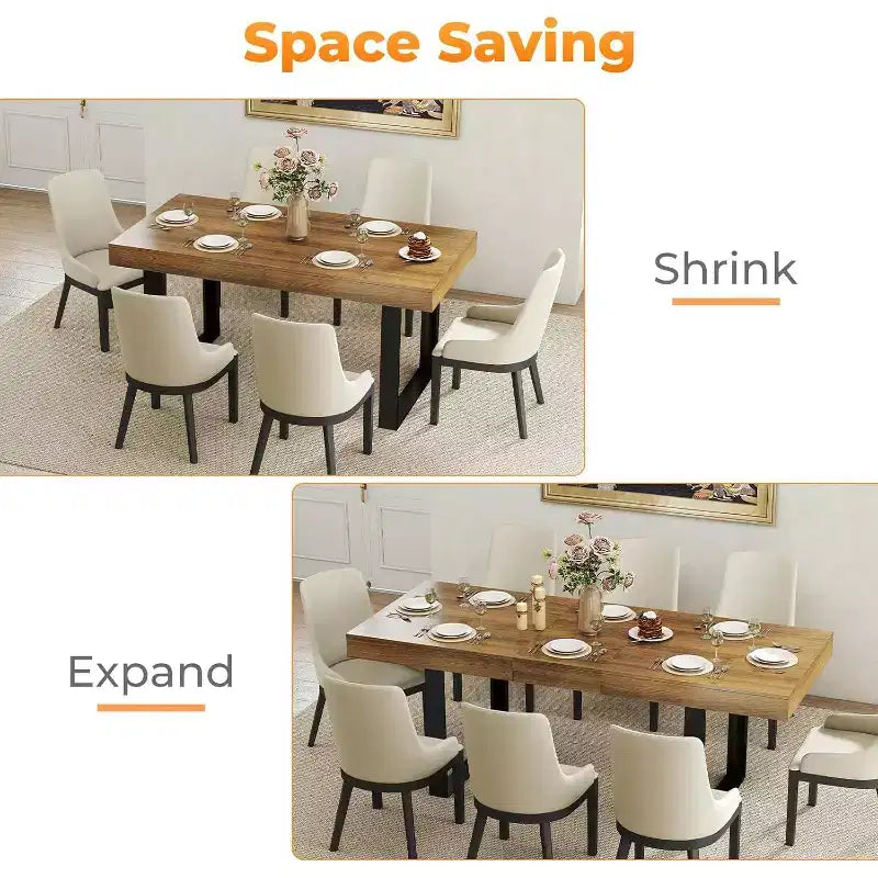 Table à manger extensible Zevemomo de 63 à 78,7 pouces, table de cuisine rectangulaire pour 6 à 10 personnes avec rail métallique et pieds coniques en U pour salle à manger ou bureau - Marron