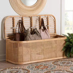 bali & pari Ishana Natural Rattan Storage Bench Natural/White: Upholstered Polyester, Plywood Frame, No Assembly Required