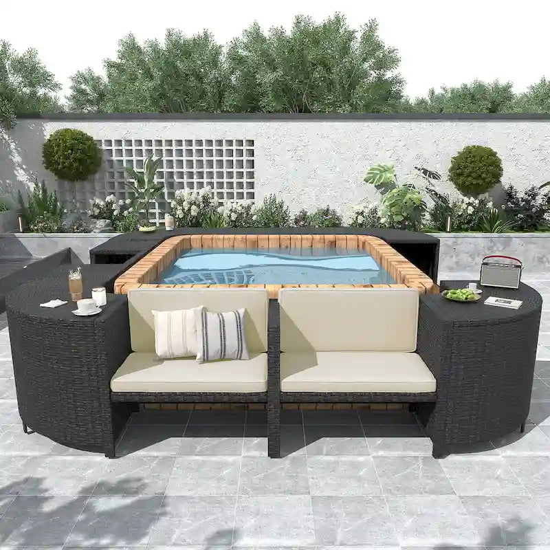Ensemble de canapé d’angle d’extérieur en rotin, cadre quadrilatéral pour spa