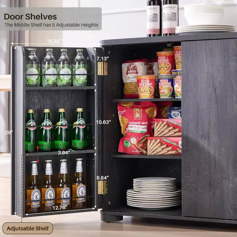 Credenza da cucina con 4 ante e ripiani, grande credenza moderna, mobile contenitore da 66 pollici per angolo caffè