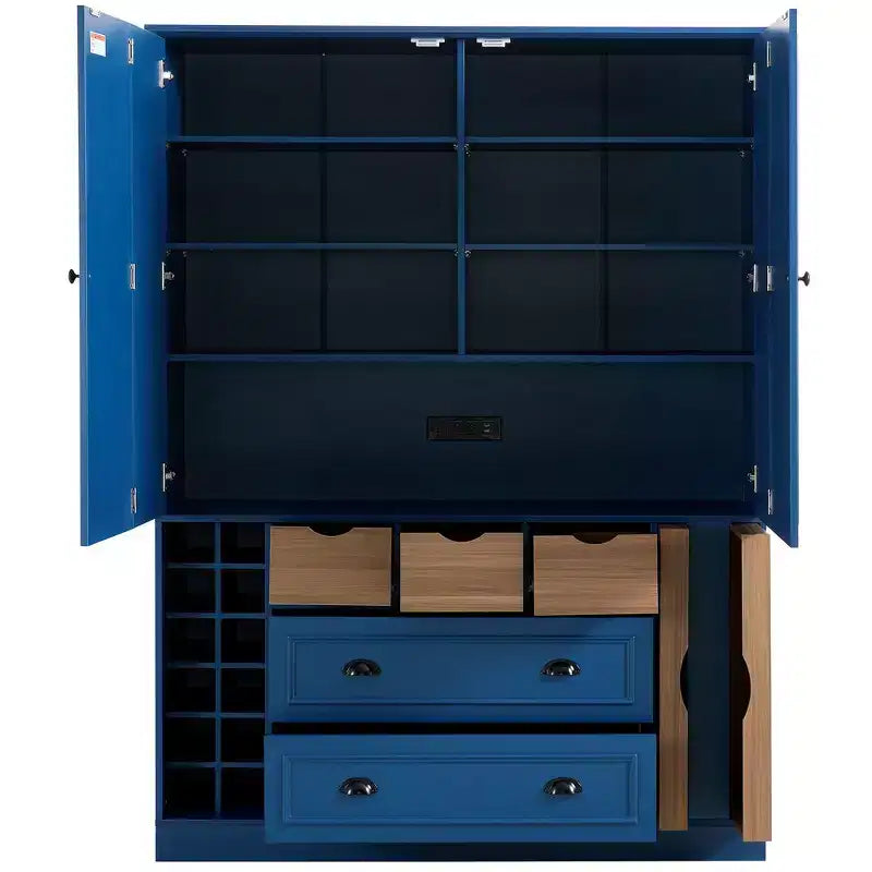 Armoire garde-manger indépendante Whisen de 71 po de hauteur, grand meuble de rangement pour salle à manger avec 4 portes pliantes, étagères et porte-bouteilles
