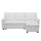 Divano componibile reversibile trasformabile con letto estraibile, chaise longue con contenitore nascosto e gambe resistenti
