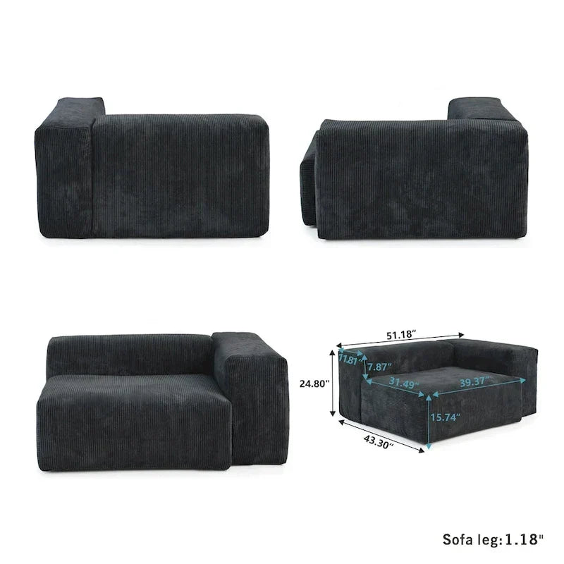 Grand canapé d’angle modulable en velours côtelé, en U, 4 places, avec 2 poufs et 5 coussins