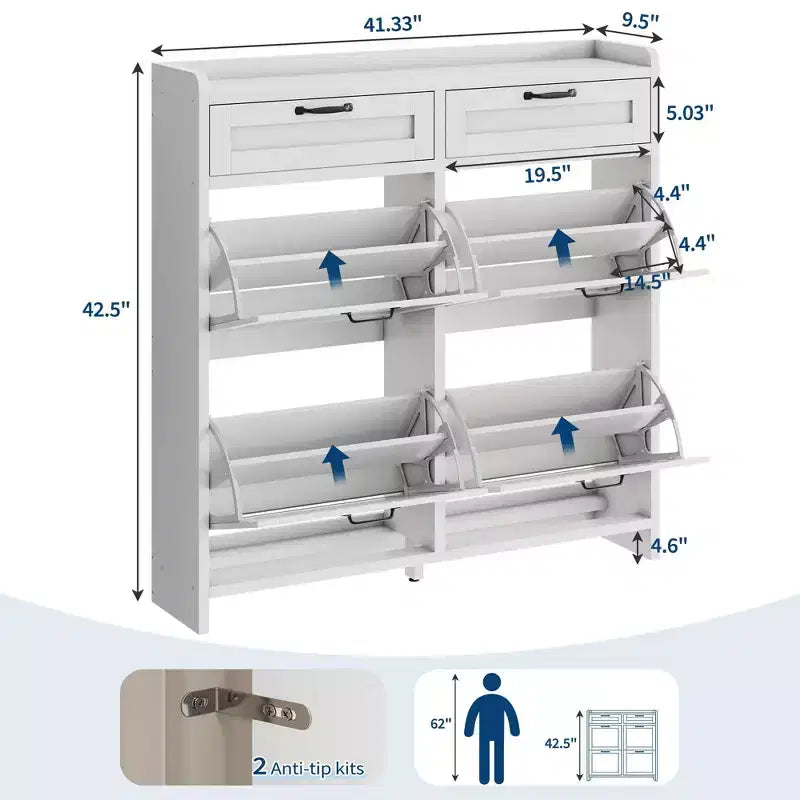 Scarpiera con 4 cassetti a ribalta e 2 cassetti superiori, mobile portascarpe in legno con ripiano regolabile, mobili portascarpe indipendenti