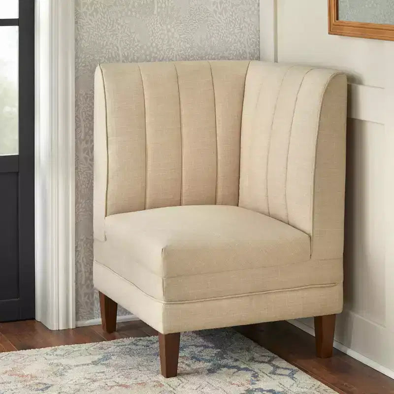 Set da pranzo Lifestorey Kerrington da 4 pezzi con banquette con schienale trapuntato, noce/crema: tessuto effetto lino, tavolo con base a piedistallo