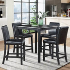 Set da pranzo moderno da 5 pezzi con tavolo quadrato ad altezza bancone e 4 sedie imbottite
