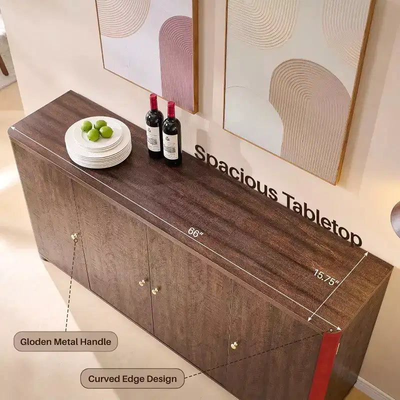 Credenza da cucina con 4 ante e ripiani, grande credenza moderna, mobile contenitore da 66 pollici per angolo caffè