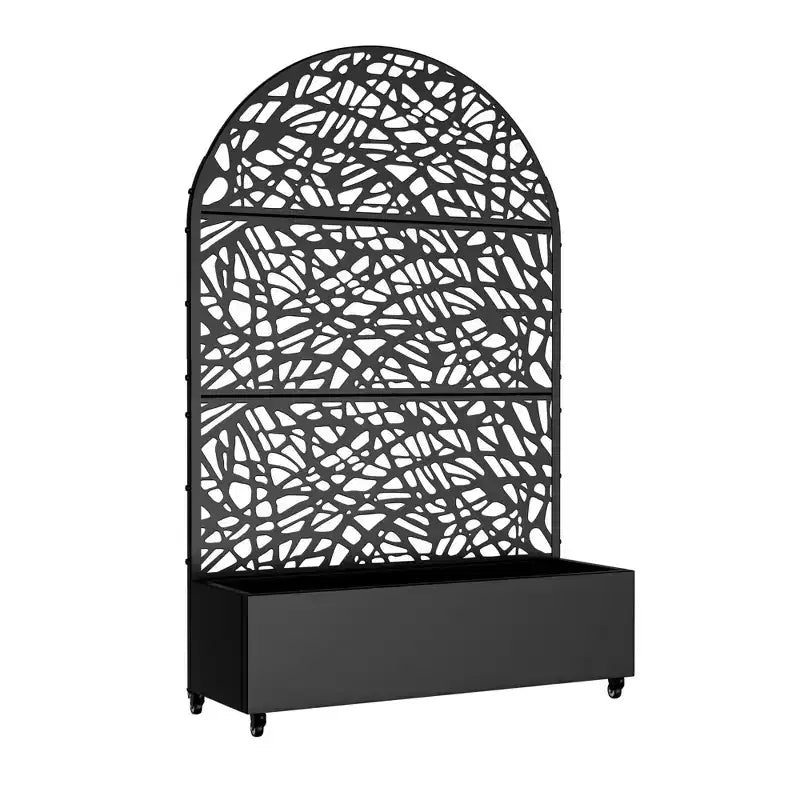 MAYEERTY jardinière en fer noir arquée de 72x47 avec treillis, ensemble de 3 panneaux décoratifs pour jardin, terrasse et balcon