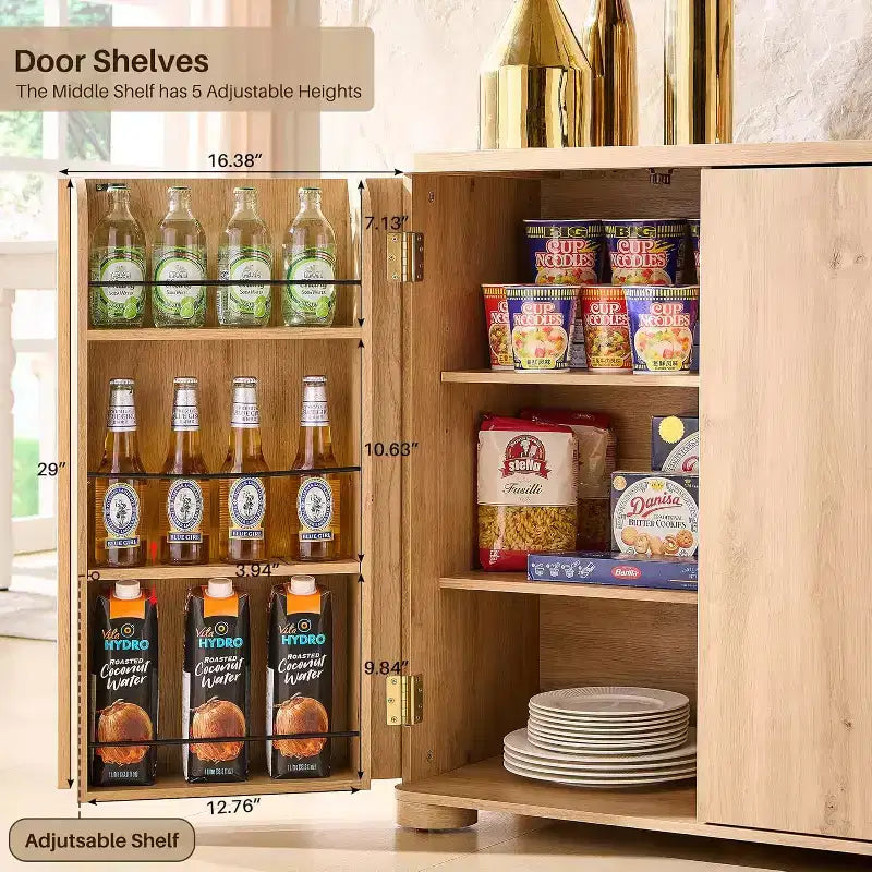 Credenza da cucina con 4 ante e ripiani, grande credenza moderna, mobile contenitore da 66 pollici per angolo caffè