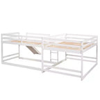 Lit superposé en L pour 4 enfants, lit superposé quadruple avec toboggan, structure en bois avec couchage double et simple pour chambre ou dortoir