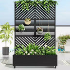 Fioriera MAYEERTY con graticcio in ferro nero, Linea Parallela 01, stile classico a persiana combinato, 72x47x16 pollici, set da 3 pezzi