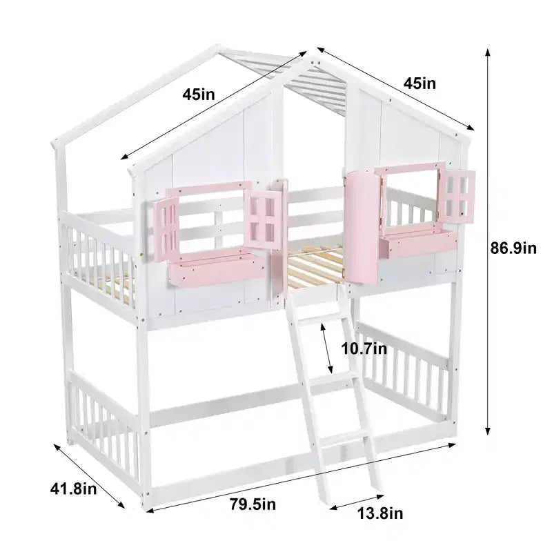 Letto a soppalco matrimoniale singolo a forma di casetta, letto rialzato in legno tipo casetta con scaletta e sponde di sicurezza per bambini