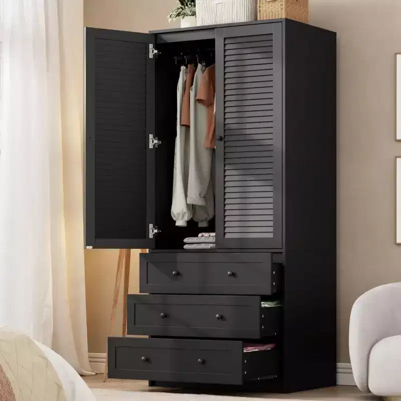 Armadio guardaroba COZONY con 3 cassetti e 2 ante, mobile guardaroba moderno in legno per camera da letto, armadio indipendente bianco resistente