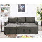 Divano componibile reversibile trasformabile con letto estraibile, chaise longue con contenitore nascosto e gambe resistenti