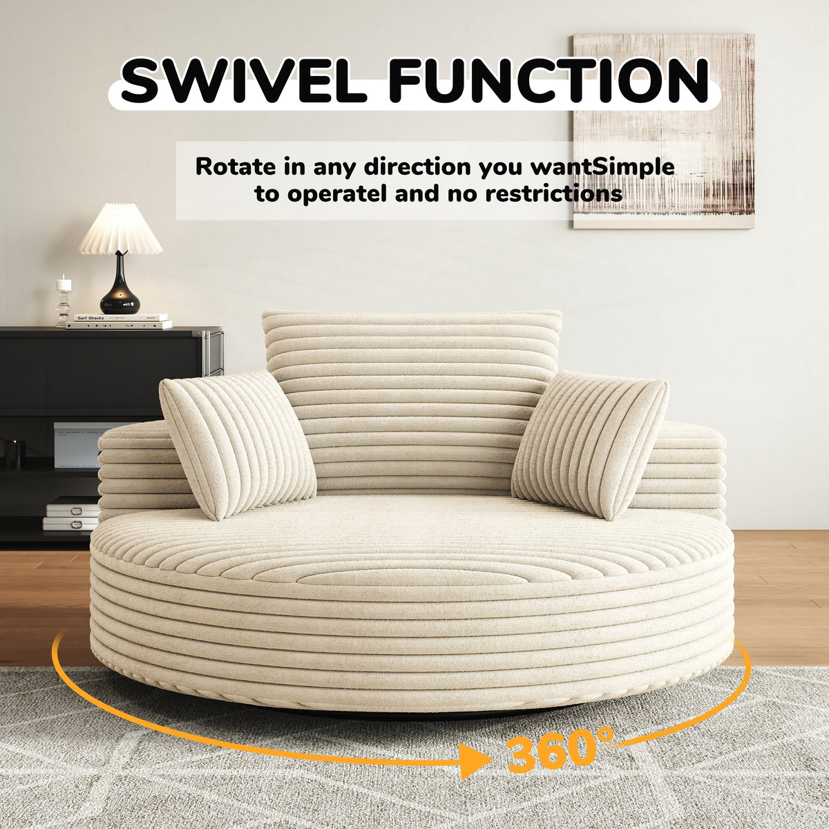 Fauteuil pivotant individuel en mousse et chenille côtelée