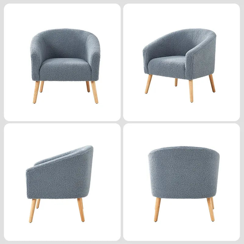 Fauteuil bouclé moderne Sheila de 30 W avec pieds en bois massif, lot de 2, par HULALA HOME
