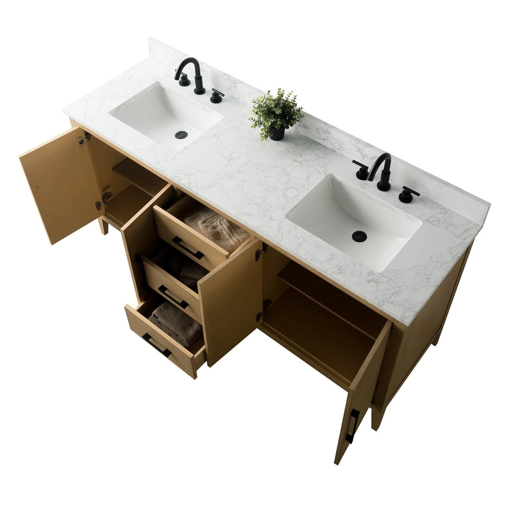 Meuble-lavabo Vanity Art 72 à double vasque avec plateau en marbre reconstitué