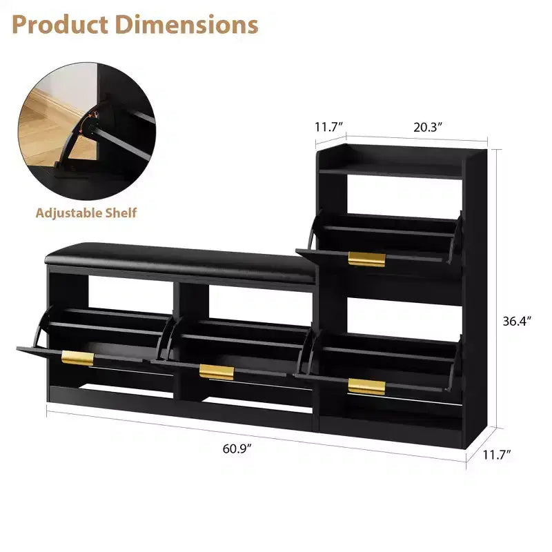 Meuble à chaussures de style maison de campagne avec banc, 4 tiroirs basculants, organisateur de rangement pour chaussures d’entrée avec assise rembourrée confortable, banc à chaussures autoportant