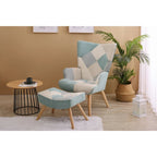 Fauteuil d’appoint avec pouf, ensemble fauteuil et pouf pour le salon, fauteuil d’appoint confortable avec accoudoirs pour la chambre, revêtement en tissu à motifs créatifs