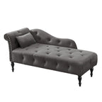 Chaise longue moderna da 60,6" in velluto con bottoni trapuntati, gambe in legno massello e borchie decorative