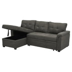 Divano componibile reversibile trasformabile con letto estraibile, chaise longue con contenitore nascosto e gambe resistenti