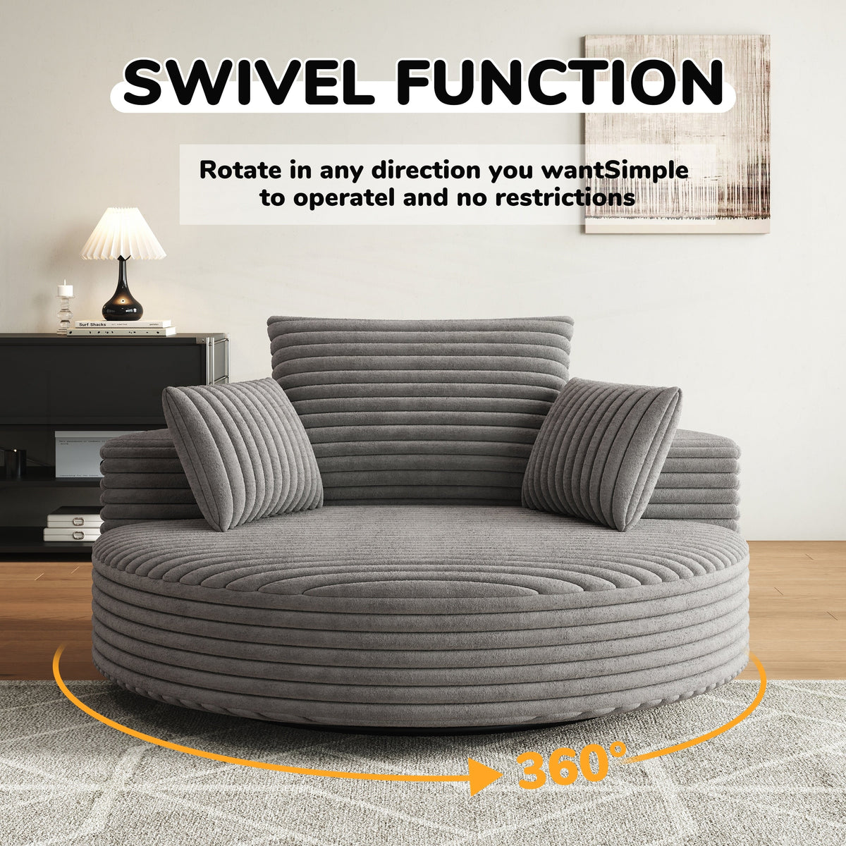 Fauteuil pivotant individuel en mousse et chenille côtelée
