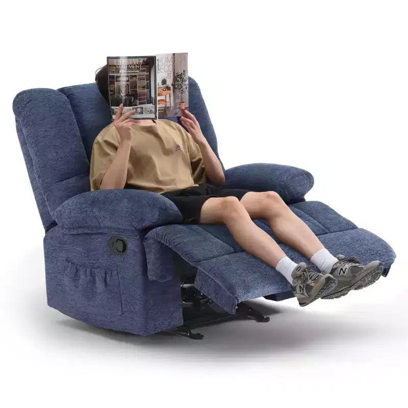 Fauteuil inclinable à bascule bleu surdimensionné avec revêtement en chenille