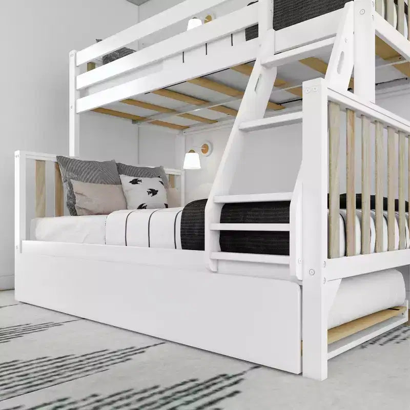 Letto a castello Max & Lily, singolo sopra matrimoniale con letto estraibile, in legno massello e stile scandinavo, per bambini