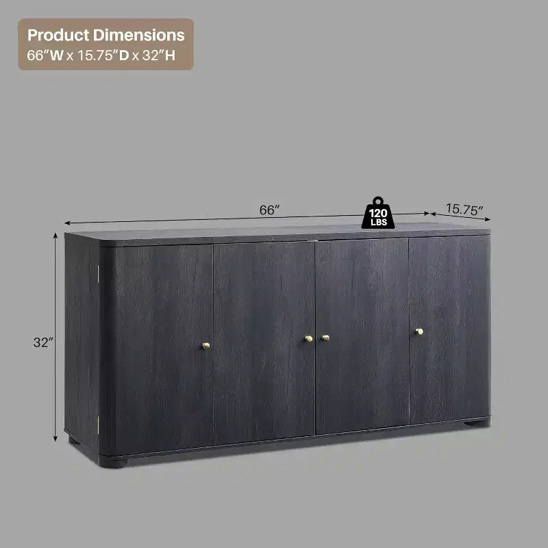 Credenza da cucina con 4 ante e ripiani, grande credenza moderna, mobile contenitore da 66 pollici per angolo caffè