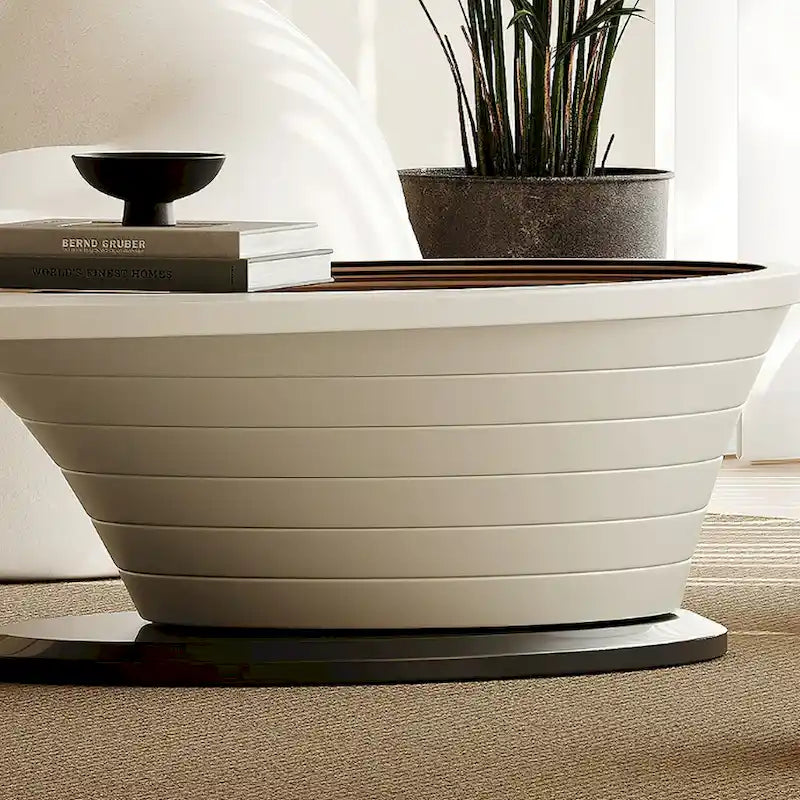 Tavolino da salotto ovale moderno e minimalista di lusso leggero con piano in vetro e base grigia, 51 pollici - L 51.18'W 25.59'H 14.37'