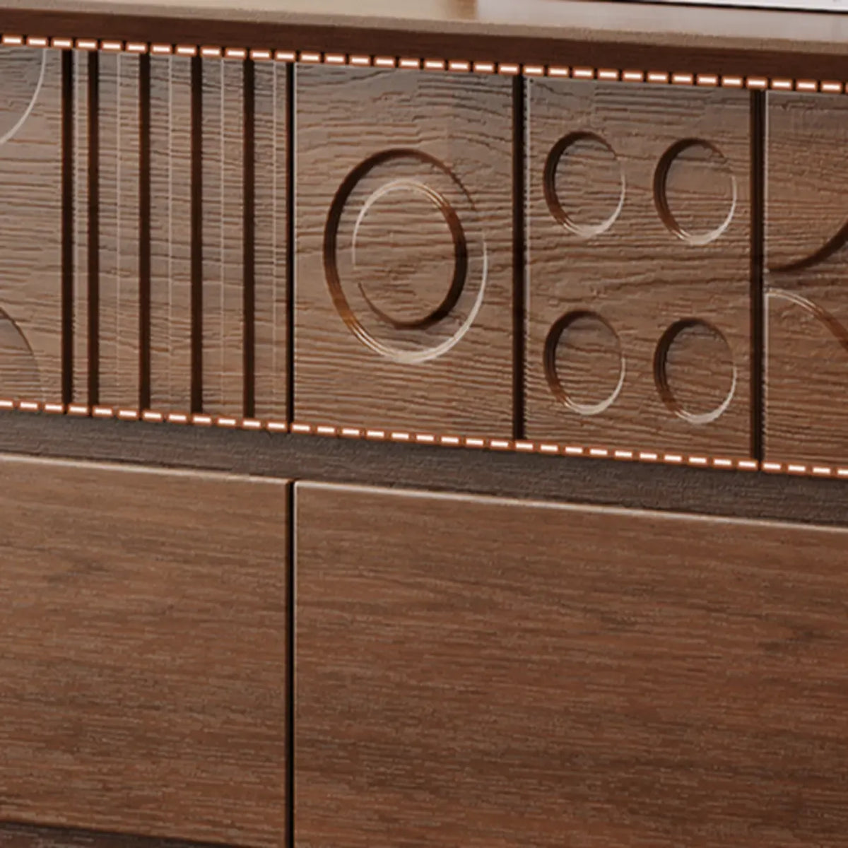 Commode en bois inspirée de l’Art déco avec motifs géométriques sculptés