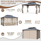 EROMMY Hardtop Gazebo,Outdoor Pergola with Double Roof & Netting & Curtains,Heavy Duty Canopy for Patio, Backyard, Pool party