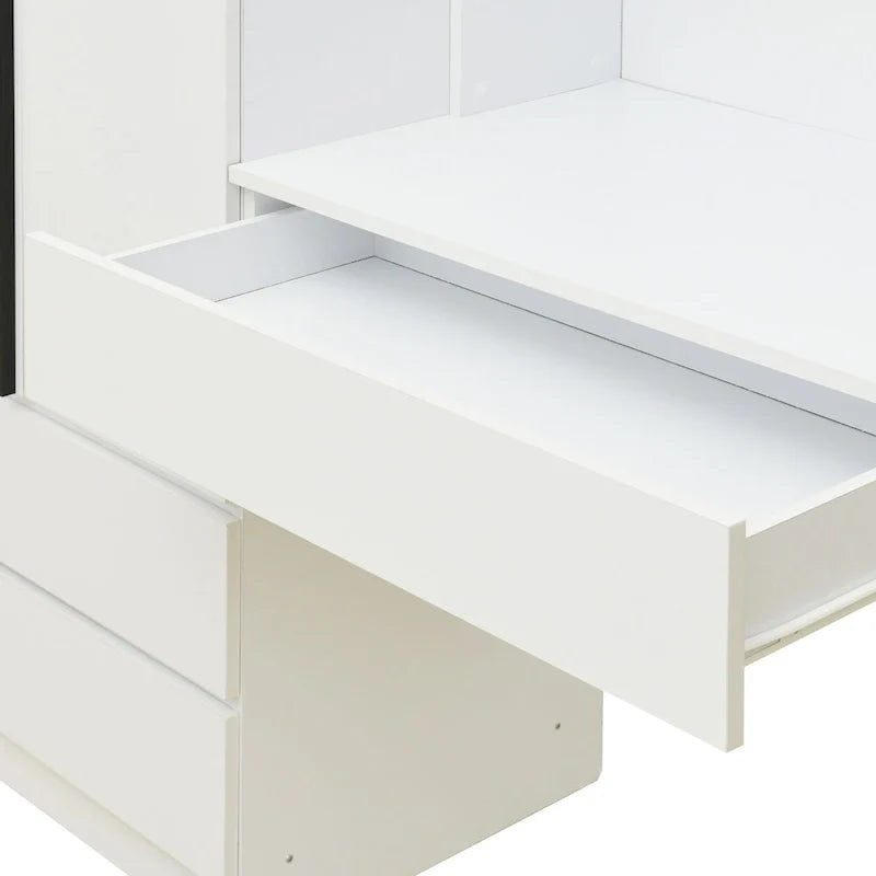 Armoire 3-en-1 avec coiffeuse, ensemble bureau, armoire de chambre avec 2 tiroirs, 3 portes et espace de rangement