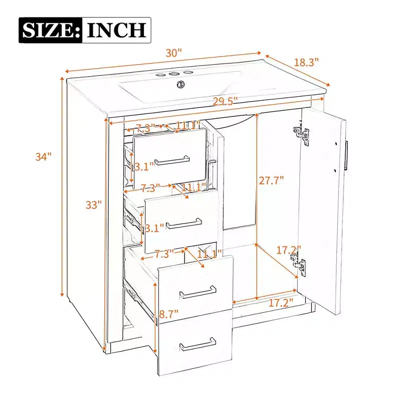 Meuble-lavabo de salle de bains simple de 30 pouces avec meuble et 3 tiroirs ??Noir / Bleu / Vert / Indigo / Blanc