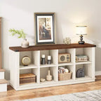 Libreria organizer con 8 scomparti, mobile orizzontale in stile rustico, libreria in legno da 62 pollici con vani portaoggetti per ingresso, libreria lunga e bassa per soggiorno