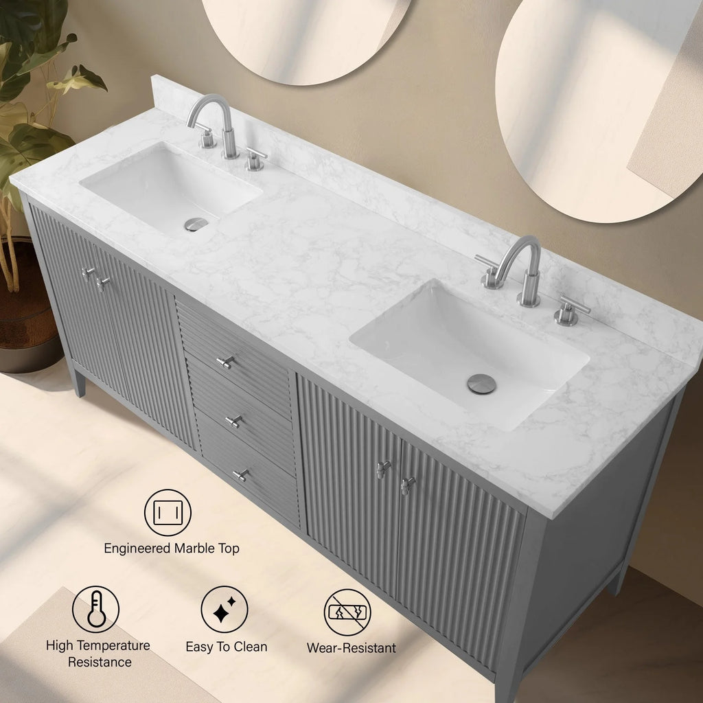 Meuble-lavabo Vanity Art 72 à double vasque avec plateau en marbre reconstitué