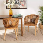 Ensemble de 2 chaises de salle à manger bali & pari Mario, en bois de teck et rotin au fini brun naturel, style bohème moderne