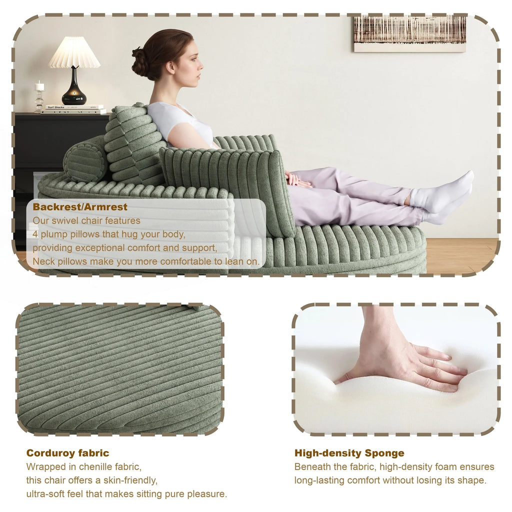 Fauteuil pivotant individuel en mousse et chenille côtelée