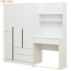 Armoire 3-en-1 avec coiffeuse, ensemble bureau, armoire de chambre avec 2 tiroirs, 3 portes et espace de rangement