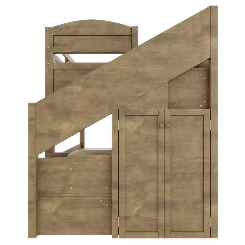 Letto a castello Whisen Twin XL con letto estraibile, contenitore, legno massello, scala contenitore, armadio e 3 cassetti, per bambini