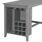 Set da pranzo in stile rustico composto da 5 pezzi, altezza bancone, con sedie per 4 persone, tavolo rettangolare in legno con ripiani contenitori e scomparto portabottiglie