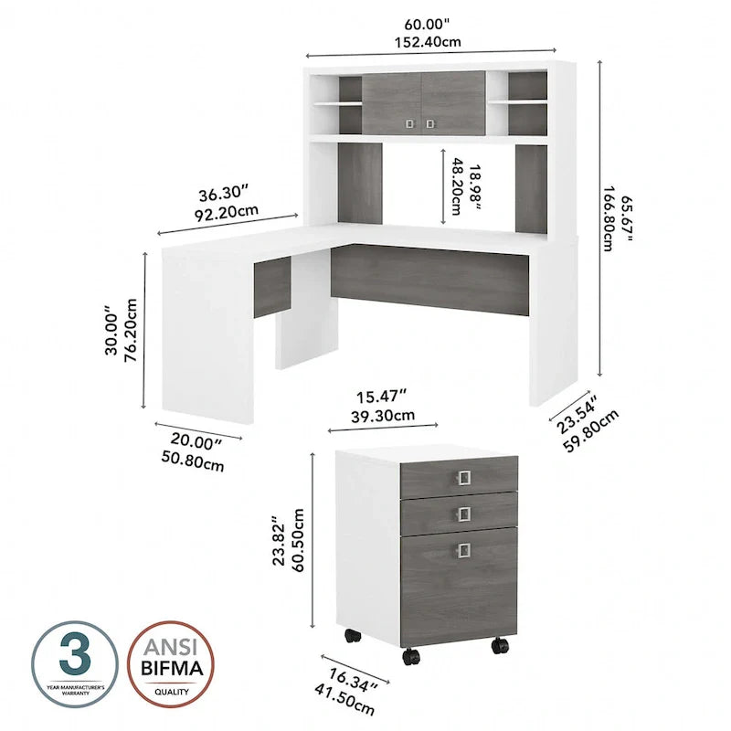 Bureau d’angle Echo en L avec surmeuble et tiroirs