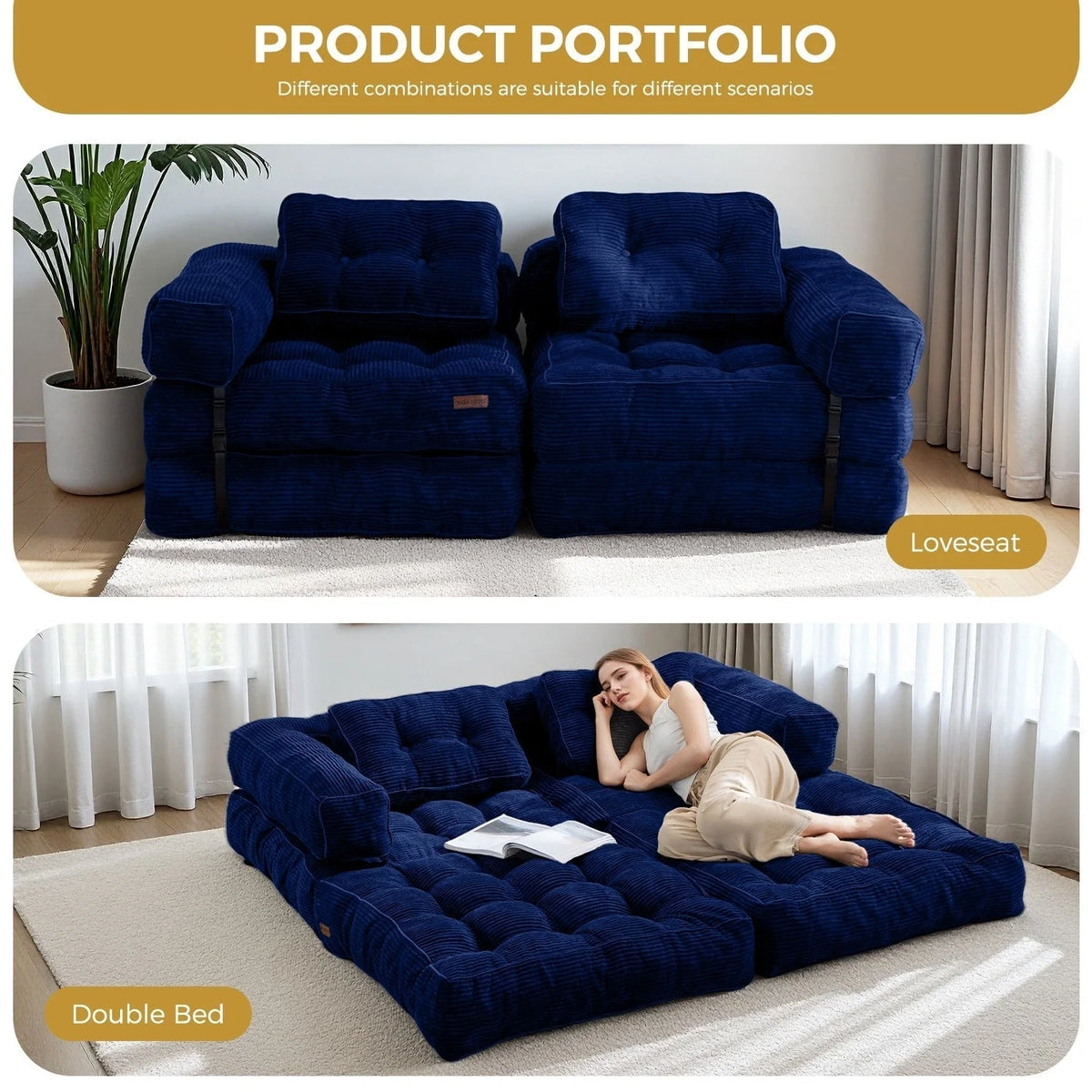 Foldable Sofa Bed,L-Shaped Floor Sofa Couch
