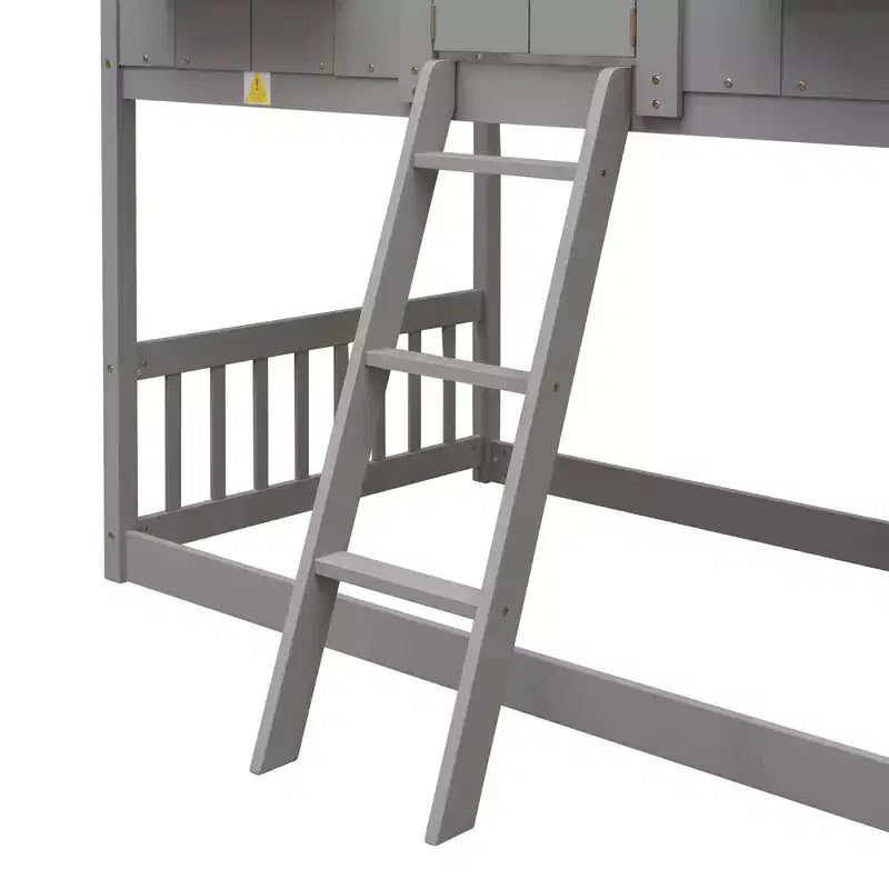 Letto a soppalco matrimoniale singolo a forma di casetta, letto rialzato in legno tipo casetta con scaletta e sponde di sicurezza per bambini