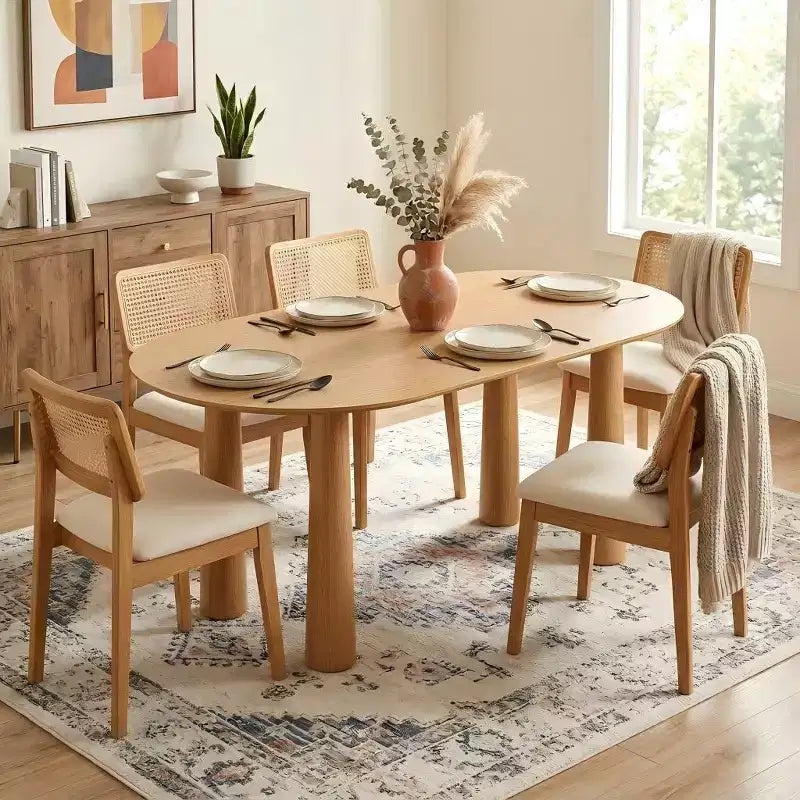 Tavolo da pranzo ovale in legno Dovelina da 67 con 4 gambe, tavolo da cucina moderno per 6 persone