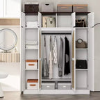 70.87Tall 8-Door Large Capacity Armoire Wardrobe Closet with Hanging Rod, Adjustable Shelves and Rattan Decorative Doors