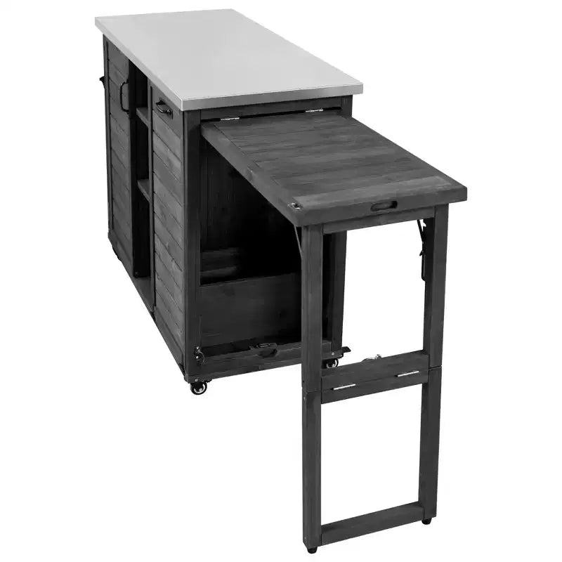 Isola da cucina da esterno da 78,3 pollici con piano di lavoro in acciaio inox, stazione barbecue pieghevole e armadietti contenitori, nera