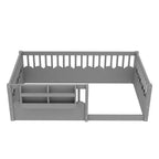 Lit cabane Montessori simple en bois Bellemave pour enfants, avec barrière surélevée et bibliothèque, pour filles et garçons