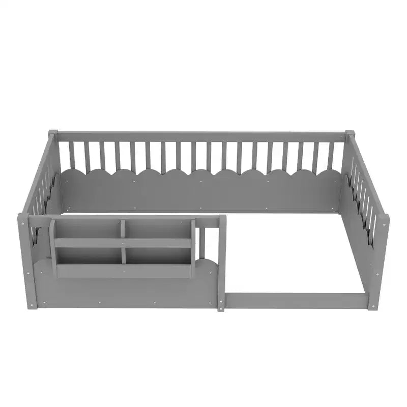 Lit cabane Montessori simple en bois Bellemave pour enfants, avec barrière surélevée et bibliothèque, pour filles et garçons