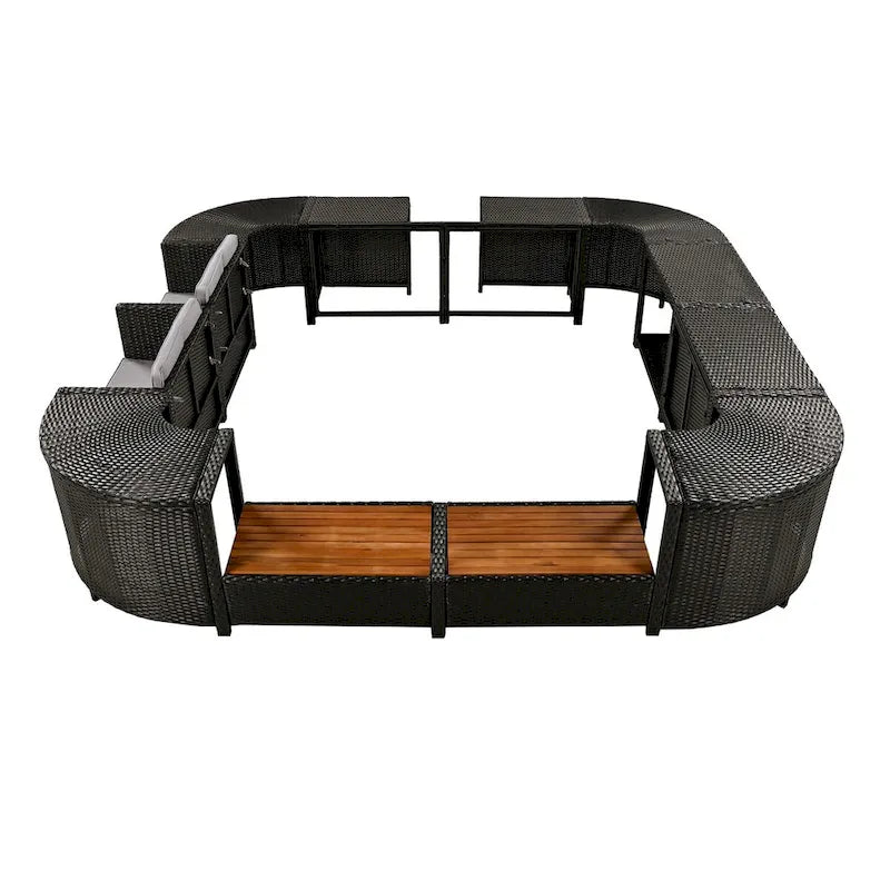 Ensemble de canapé d’angle d’extérieur en rotin, cadre quadrilatéral pour spa